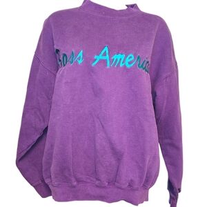 Vintage 90s Boss America Brookhurst Sweatshirt Purple Spellout USA Style M